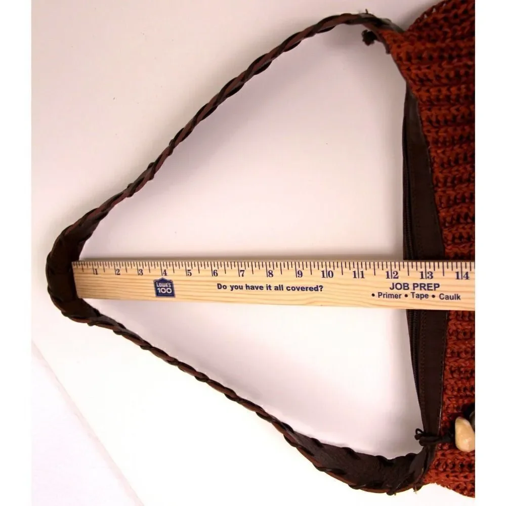 PRESTON YORK ITALY WOVEN KNITTED CORD BROWN GENUINE LEATHER SHOULDER BAG HANDBAG